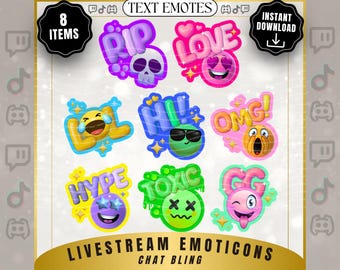 Emote de bate-papo para TikTok e Twitch, adesivos de bate-papo, imagem de texto, Rip lol toxic hype love omg PNG Download Digital