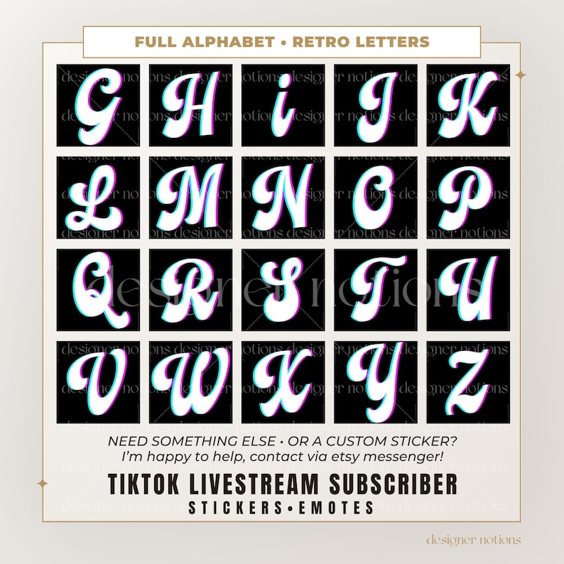 Alphabet Emotes Retro Neon Tiktok Fan Emotes: Livestream Chat Stickers With Black ...