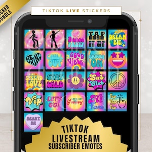 Neon Pink Disco TikTok Live Emotes: Groovy Sub Stickers (Digital Download)