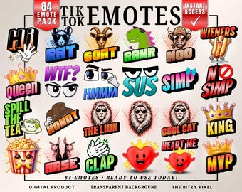 TikTok Stream Emote PNG Bundle Livestream Chat Reaction Graphics (Digital Download)