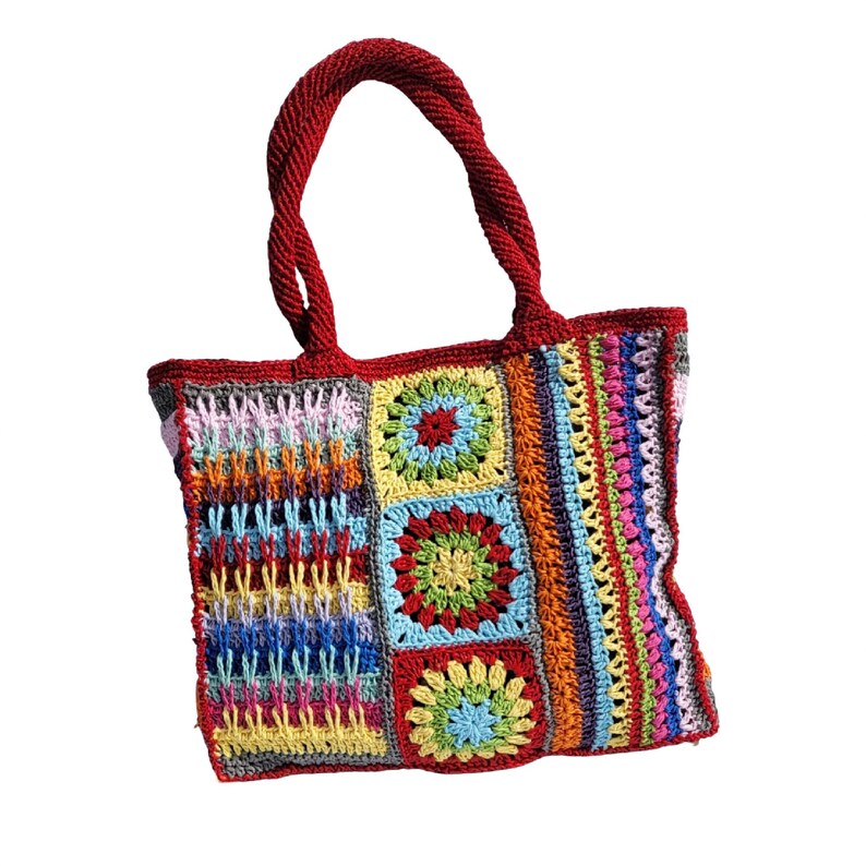 Crochet Shoulder Bag Granny Square Raffia Bag for Women Etsy