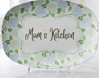 Personalized Hydrangea Floral Serving Platter, Mom’s Kitchen Tray