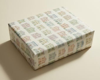 Pastel Spice Village-cadeaupapier Cozy Cottagecore-cadeaupapier | Patroon waterverfhuis