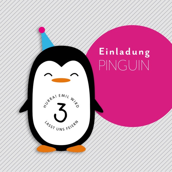 Einladungskarten personalisiert – Pinguin – 1x oder im 4er, 8er und 12er-Set  |  Kindergeburtstag  |  Individuelle Einladung  |  Motto-Party