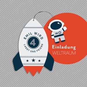 Einladungskarten personalisiert – Weltraum – 1x oder im 4er, 8er und 12er-Set  |  Kindergeburtstag  |  Individuelle Einladung | Motto-Party