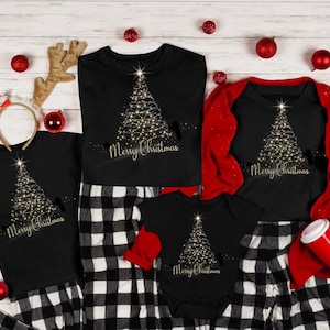 Matching Family Christmas T-Shirts: Black & Gold Tree - Made in USA