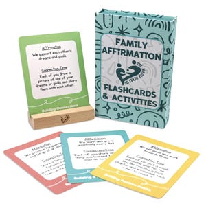 Bevestigingskaarten voor het gezin en activiteiten met dagelijkse bevestigingen, leuke activiteiten om emotioneel welzijn, mindfulness en familiebanden te bevorderen
