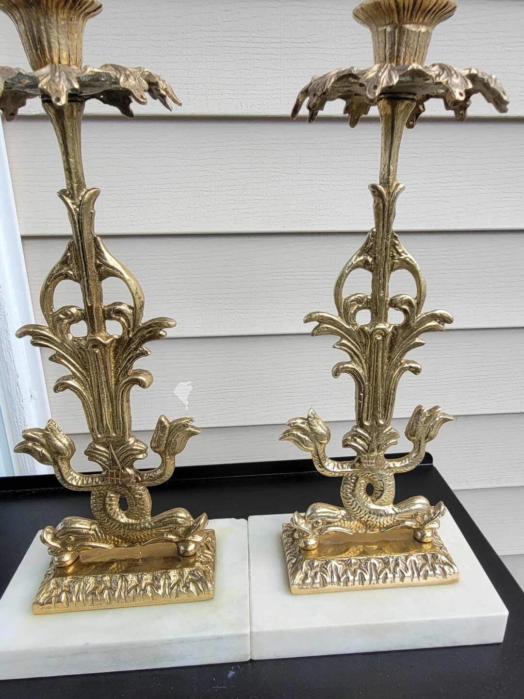 Vintage Bronze and Marble Base Candle Holders Set of 2 Etsy