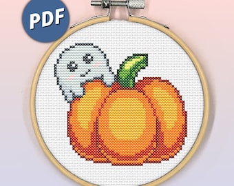 Ghost and Pumpkin cross stitch pattern, halloween cross stitch, ghost cross stitch pattern, pumpkin cross stitch pattern, cute pattern