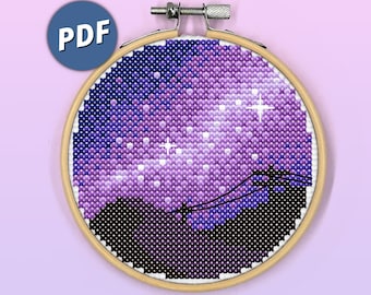 銀河の夜空クロスステッチパターン、星空（PDFパターン）