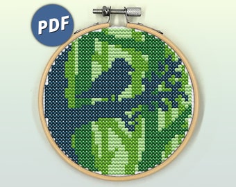 Bird & Tree Cross Stitch Pattern: Forest Nature Design (PDF Pattern)