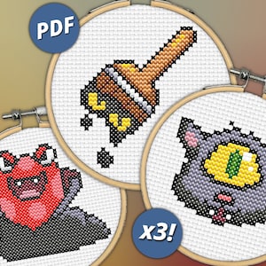 Neopets Halloween Cross Stitch Pattern: Slorg, Meowclops, Paint Brush (PDF) image 1
