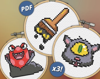 Neopets Halloween Cross Stitch Pattern: Slorg, Meowclops, Paint Brush (PDF)