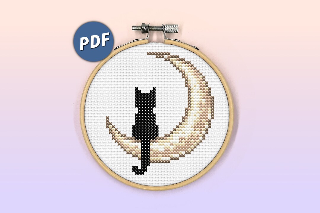 Black Cat Moon Halloween Cross Stitch Pattern (PDF) - Etsy