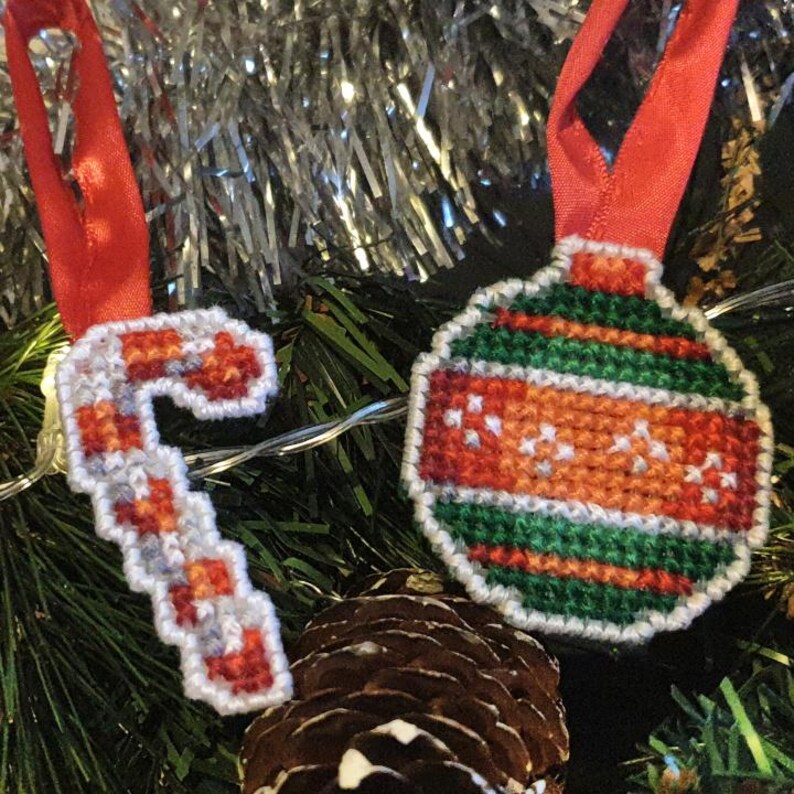 Christmas Charms Cross Stitch Patterns: Tree, Bell, Snowman, Holly, Bauble, Candy cane, Presents (PDF) image 3