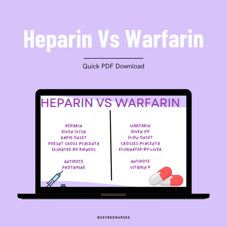 Nursing Pharmacology Heparin Vs Warfarin NCLEX Study Guide Pdf - Etsy