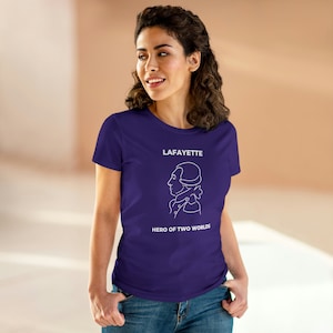 Lafayette Women&#39;s Tee Cap Sleeves Midweight Cotton - Slightly Fitted - Line Portrait, History, History Teacher, Bicentennial, Marquis