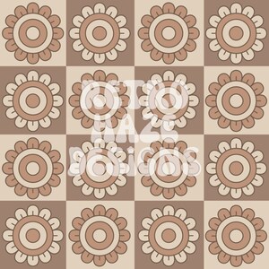 Checkerboard Retro Flowers, Neutral, Seamless Pattern for Fabric