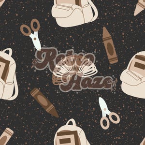 Neutral Back To School Seamless Pattern | Fabric & Stationary (Digital Download)