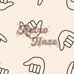 Seamless Pattern, Hawai’i Shakas, Cream Colored, Digital Repeating Surface File For Fabric Sublimation and Stationary Use