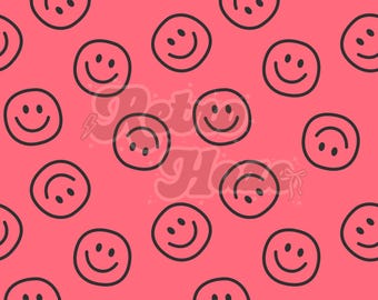 Retro Pink Smiley Face Seamless Pattern | Fabric Print (Digital Download)