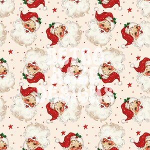 Vintage Retro Santa Seamless Pattern Christmas Digital Pattern Digital ...