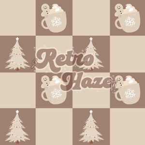 Christmas Seamless Pattern, Checkered, Neutral Digital Design | File for Fabric, Clothing, and Stationary Use