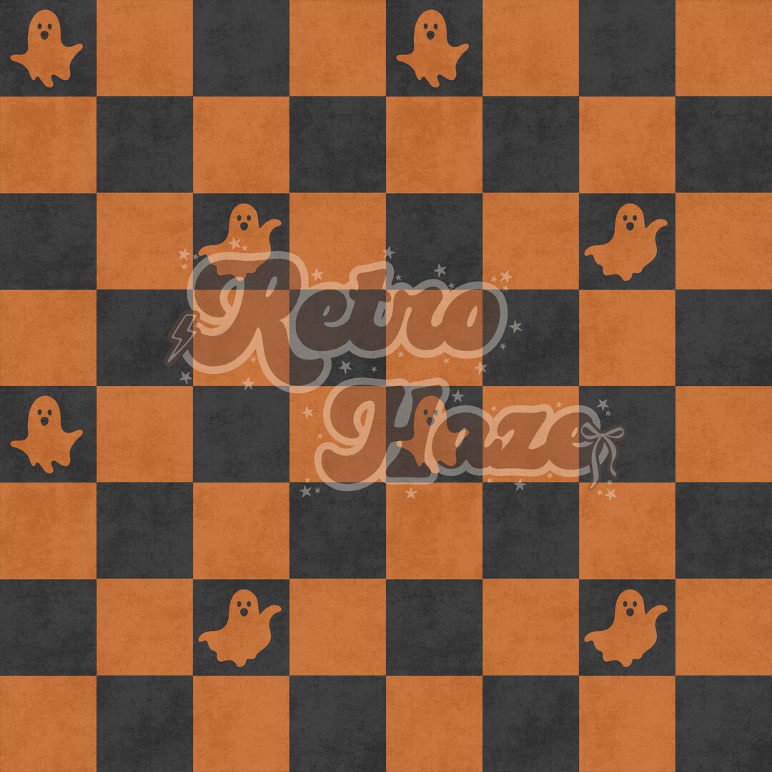 Ghosts Halloween Seamless Pattern | Orange & Black Checkered (digital ...