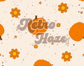Modello senza cuciture di zucca autunnale / Stampa su tessuto, Abbigliamento (download digitale)
