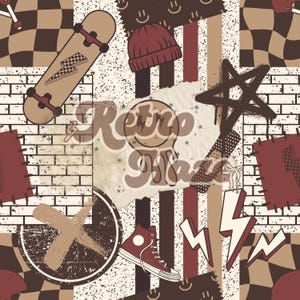 Seamless Pattern, Skate Patchwork, Digital Repeating Pattern for Fabric Sublimation and Stationary Use