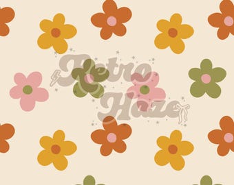 レトロな花のシームレスパターン | デイジーフローラル | 布地、衣類、文房具用のデジタルデザイン