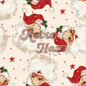 Vintage Retro Santa Seamless Pattern | Christmas Digital Pattern | Digital Design for Fabric, Clothing, and Stationary Use