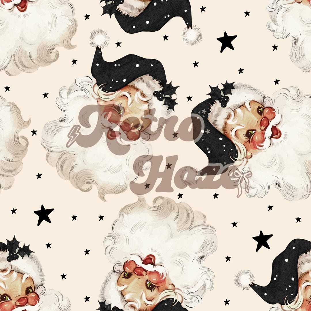 Vintage Retro Santa Seamless Pattern | Digital Seamless File ...