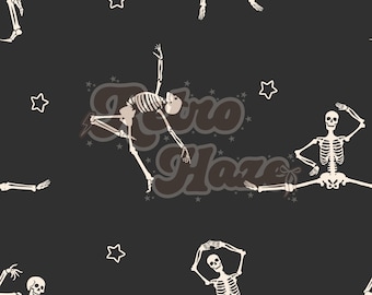 Patrón sin costuras de esqueleto de Halloween retro / Carbón (Descarga digital)