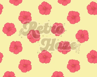 Patrón digital sin costuras de Hawái / Flores de hibisco / Archivo sin costuras para telas, ropa y papelería