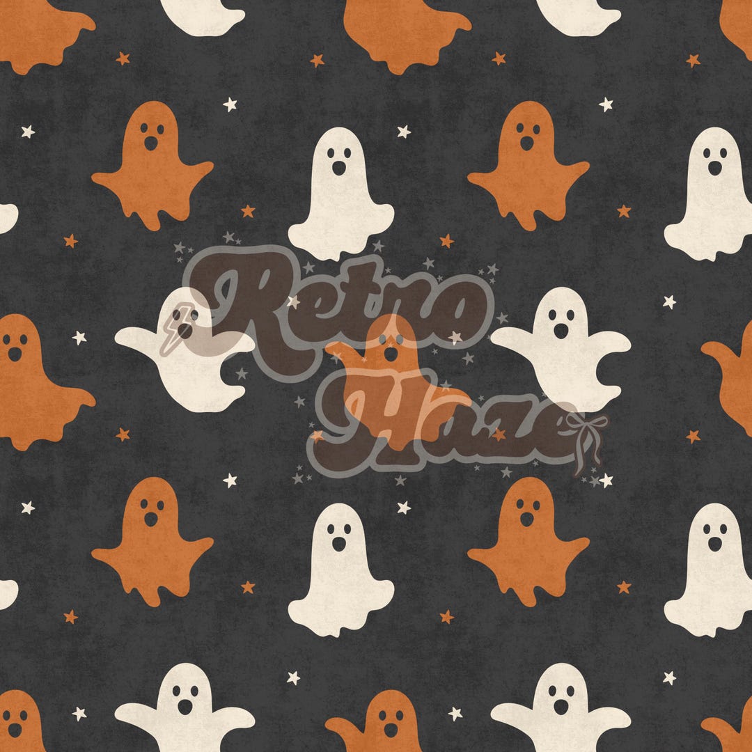 Retro Ghosts Halloween Seamless Pattern | Fabric Design (digital ...