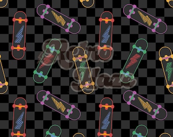 Retro Skateboard Seamless Pattern | Checkered Digital Fabric Design (PNG)