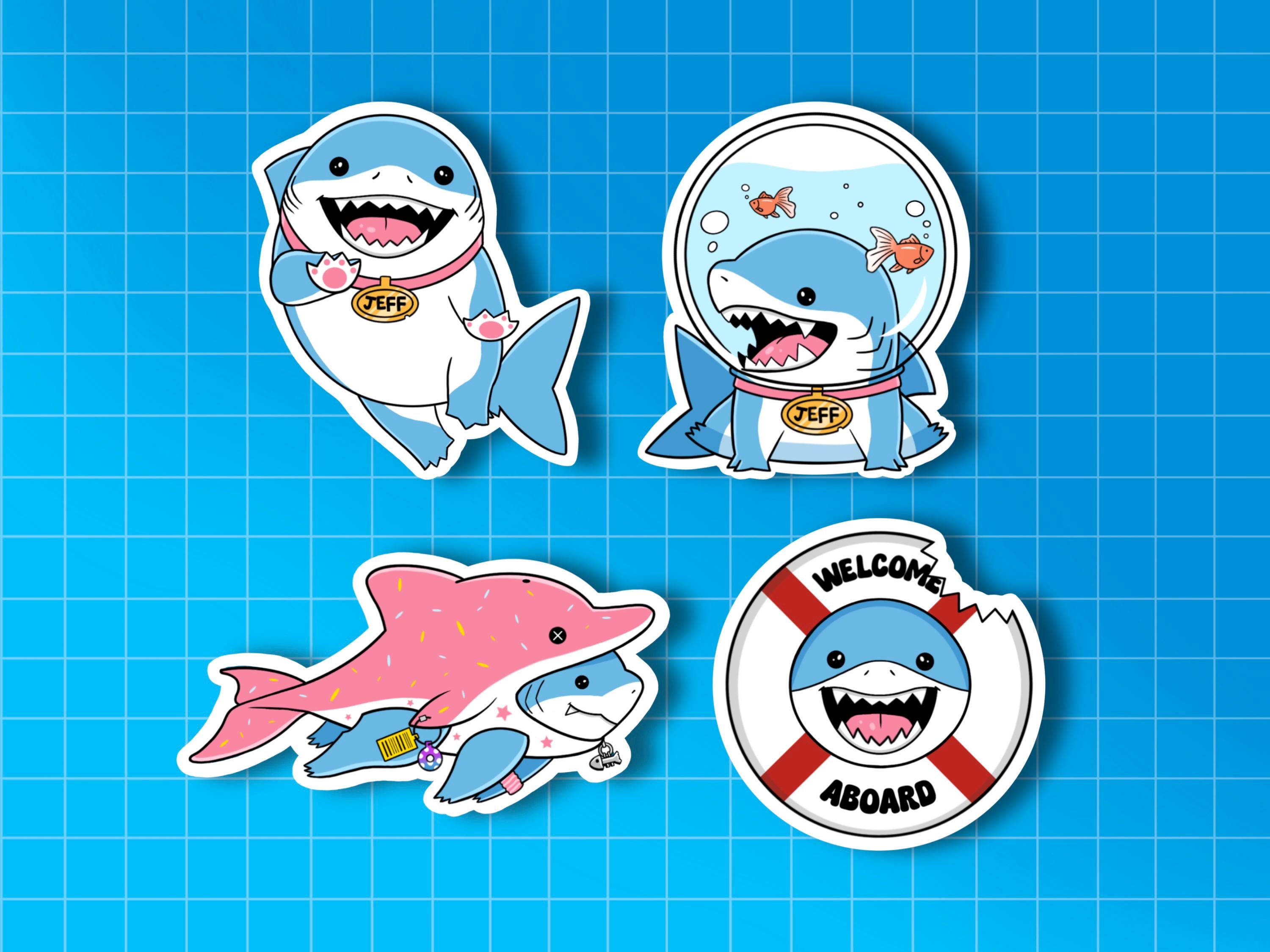 Jeff the Shark Stickers | Rivals Glossy Waterproof Laptop Die Cut ...