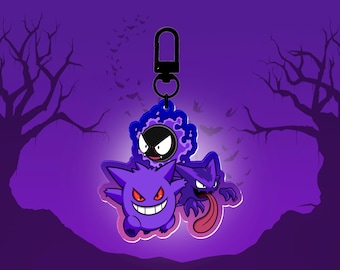Gengar Evolution Acrylic Charm | Double Sided Gradient Stained Glass Keychain