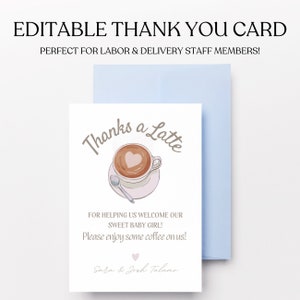 Trabajo de parto y parto/Madre Bebé/ Enfermera de NICU Signo de agradecimiento / Tarjeta de agradecimiento de bebé imprimible para regalo de café / Plantilla Canva / Acceso instantáneo