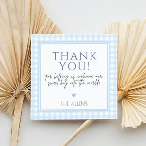 Bearbeitbare Arbeit und Lieferung / Mutter Baby / NICU Krankenschwester Dankeschön-Tag | Blau Gingham Thank You Tag für Korb oder Tasche