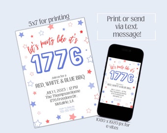 EDITABLE 4th of July Party Invitation | Independence Day BBQ Invitation Template | JULY 4th Party Invitation