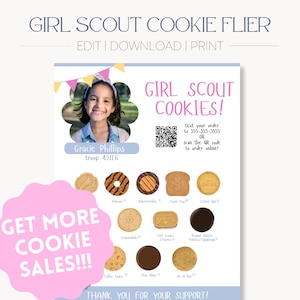 Bewerkbare padvindster koekjesfolder en bordje | Afdrukbare folder met optionele foto en QR-code | Directe toegang | GRATIS cadeau bij aankoop |