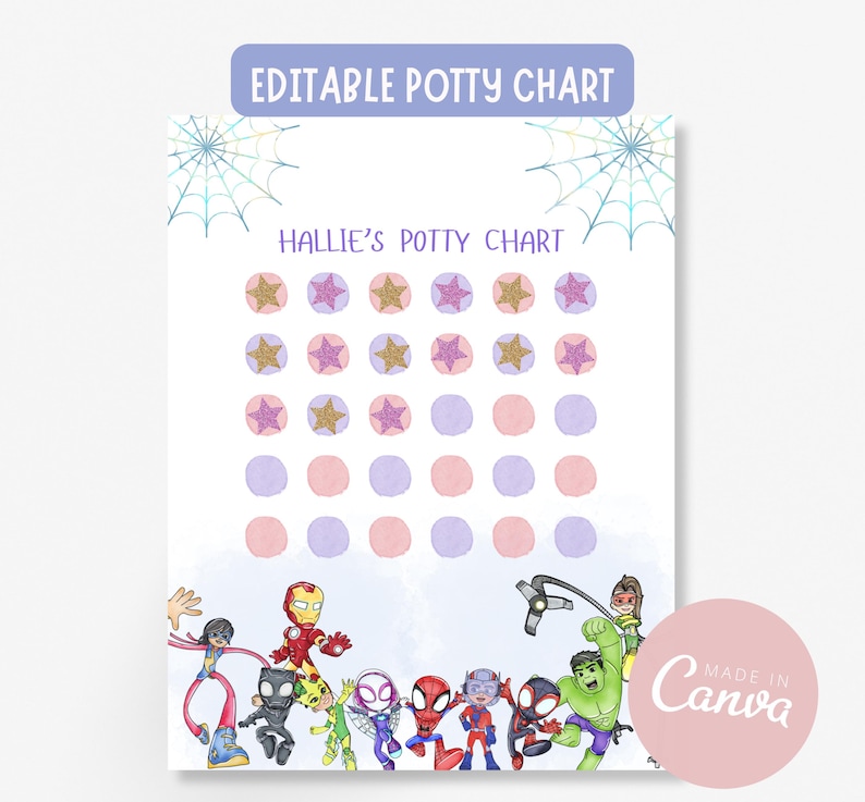 Editable Spidey & Friends POTTY CHART, Toddler Reward Chart, Potty ...