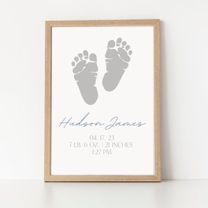 Impression de naissance personnalisable | Empreinte du pied ou de la main du nouveau-né | art d'empreinte de bébé, impression de statistiques de naissance, empreinte de chambre d'enfant Wall Art | Cadeau de Naissance