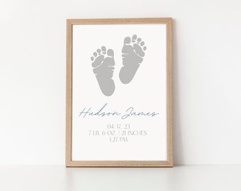 Customizable Birth Print | Newborn Foot or Hand print | baby footprint art, birth stats print, Footprint Nursery Wall Art | Birth Gift