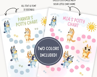 Bewerkbare Bluey POTTY-TABEL, beloningsgrafiek peuter, grafiek zindelijkheidstraining voor kinderen, beloningsgrafiek zindelijkheidstraining, sticker zindelijkheidstraining, Canva