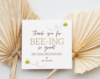 Editable Teacher Appreciation Tag Template | Teacher Thank You Tag Template | BEE Thank You Tag | Digital Download