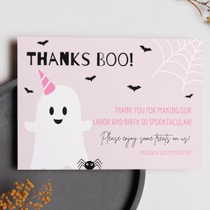 Bearbeitbare Halloween Wehen und Geburt / Mutter Baby / NICU Krankenschwester Danke Zeichen | Druckbares Baby Danke Zeichen für Korb