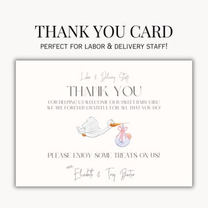 Bearbeitbare Arbeit und Lieferung / Mutter-Baby-Krankenschwester Danke-Schild mit Storch | Druckbare Baby-Dankeskarte mit Storch-Design | Sofort Download